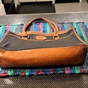 Dooney & Bourke Navy and Brown Leather Shoulder Bag